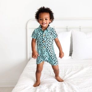 Posh Peanut Pebbles Polka Dot Collared Romper 2T